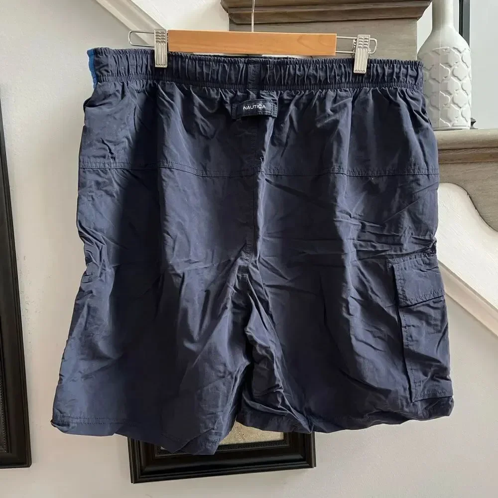 Nautica Classic Blue Nylon Swim Trunks sz XL EUC